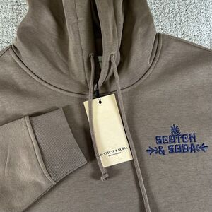 NWT Scotch & Soda Men's Medium Brown Relaxed Fit Fleece Logo Hoodie Sweatshirt